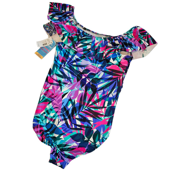 Swim Solutions Waist Minimizer Off the Shoulder One Piece Swimsuit Women's 18 - Picture 3 of 11